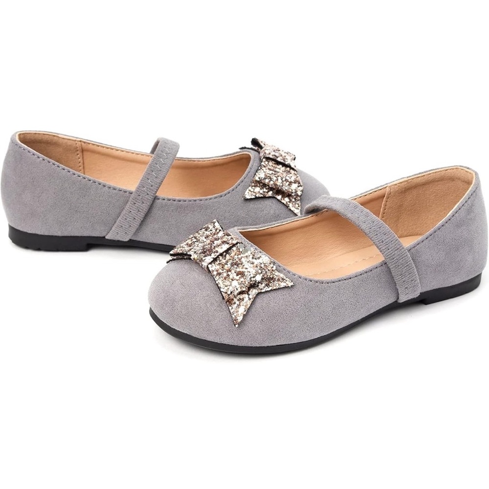 Gray Glitter Bow Kids Shoes